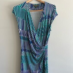 Tommy Bahama Blue and Green Striped Midi Dress Sz L